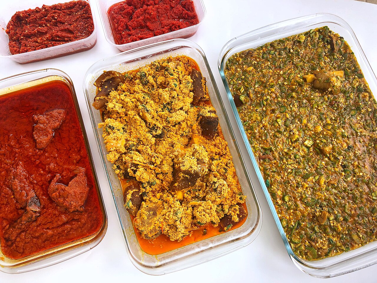 Nigerian egusi soup, okra soup and stew — traditional Nigerian cuisine